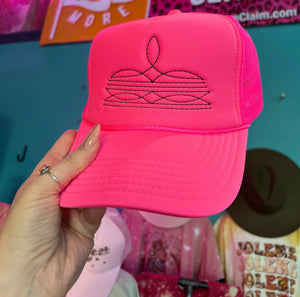Neon Pink Boot Stitch Trucker Hat (Black)