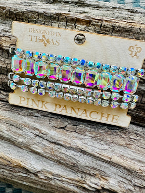 Iridescent Rhinestone Bracelet Stack