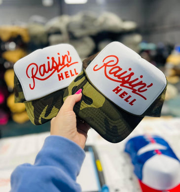 Raisin Hell Trucker Hat (Camo)