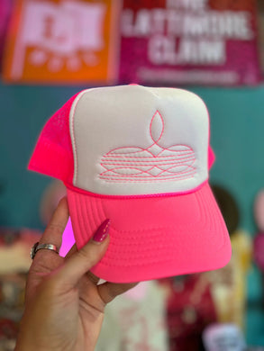 Boot Stitch Trucker Hat (Pink)