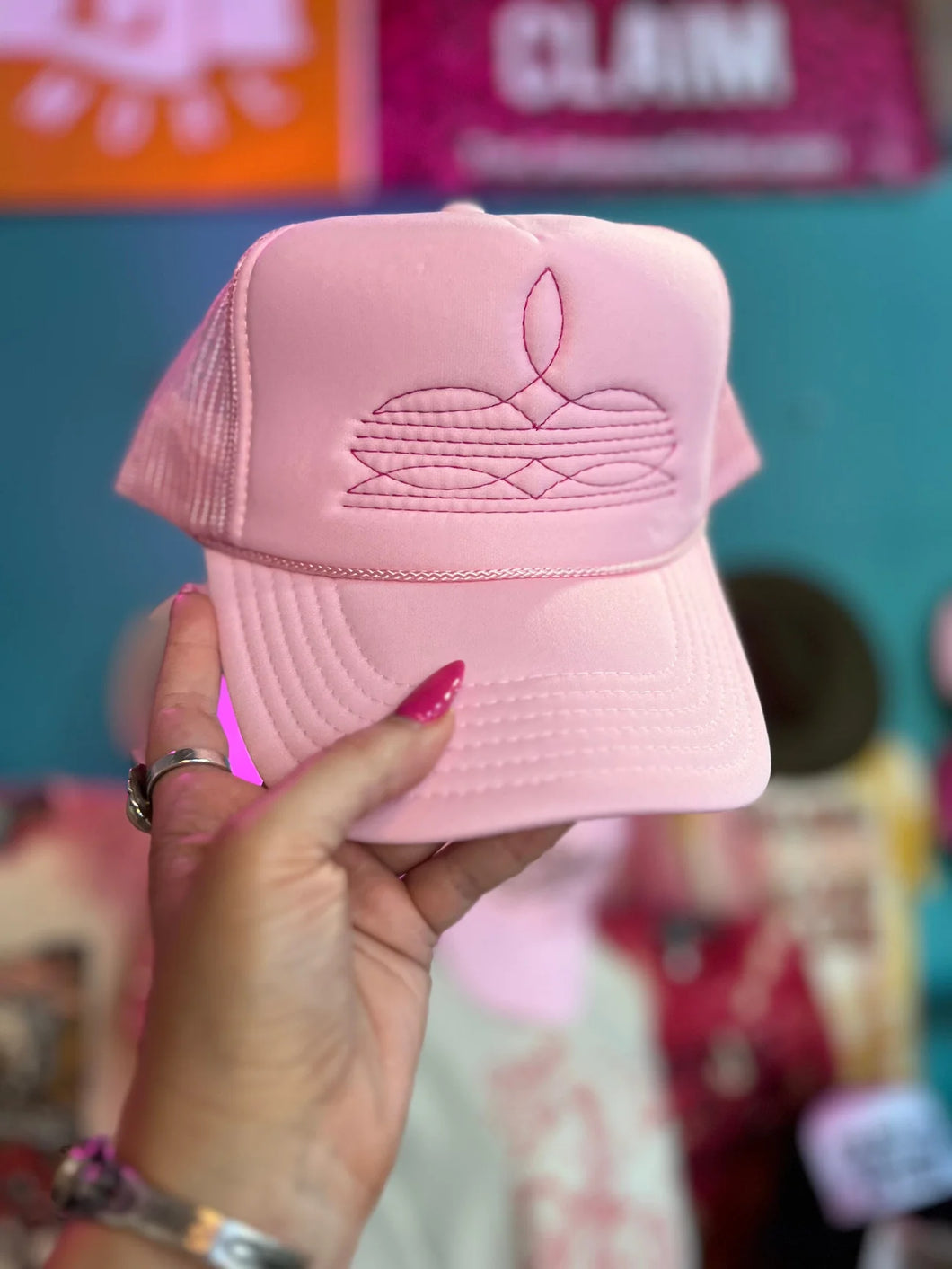 Boot Stitch Trucker Hat (Light Pink)